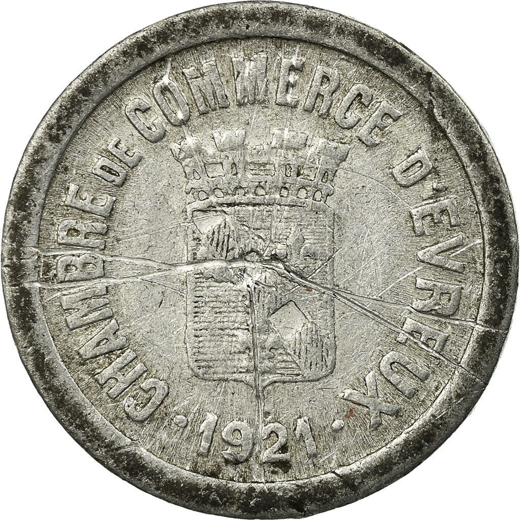 Moneta, Francja, Chambre de Commerce, Evreux, 5 Centimes, 1921, VF(20-25)