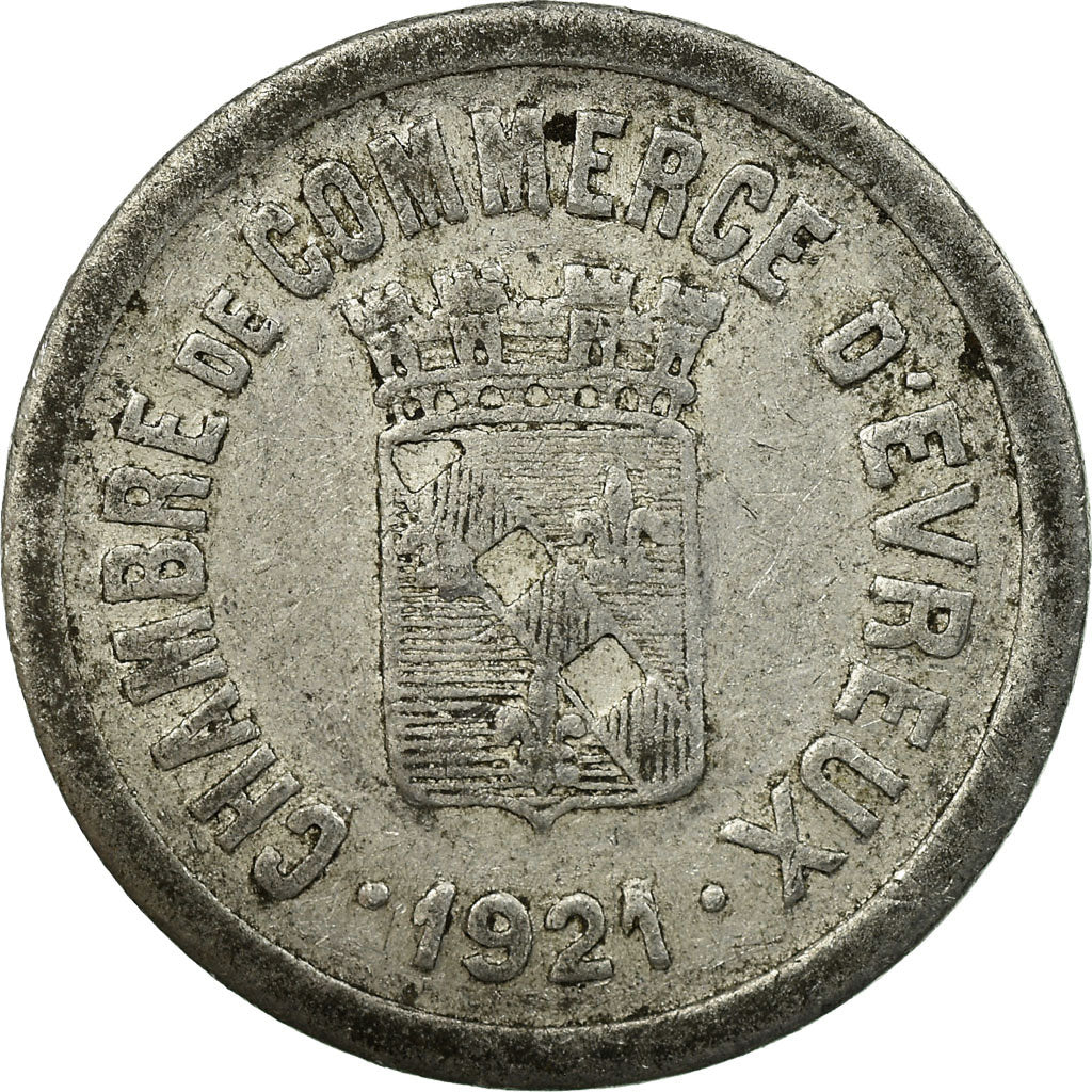 Moneda, Francia, Chambre de Commerce, Evreux, 10 Centimes, 1921, MBC, Aluminio