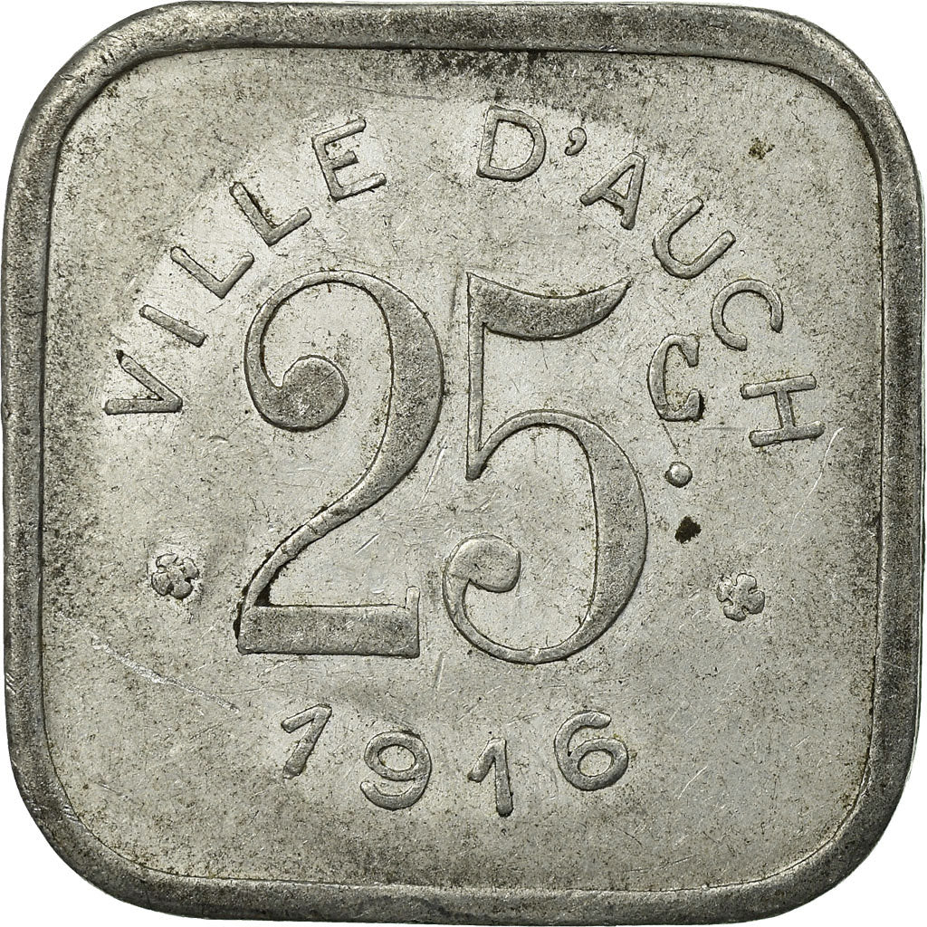 Munten, Frankrijk, Augusta Auscorum, Auch, 25 Centimes, 1916, ZF, Aluminium