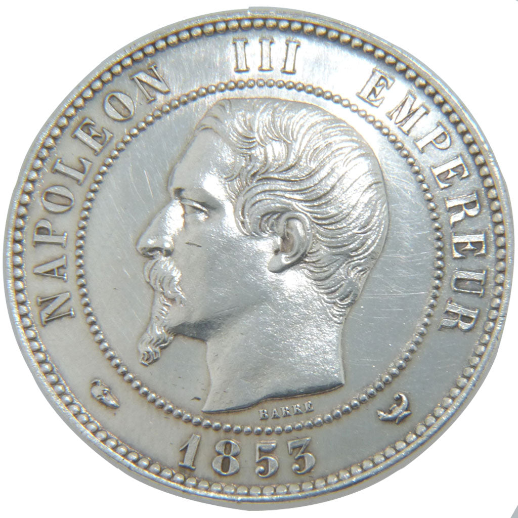 FRANCE, 10 Centimes, 1853, Lille, KM #M24a, AU(55-58), Silver, 30, Gadoury...