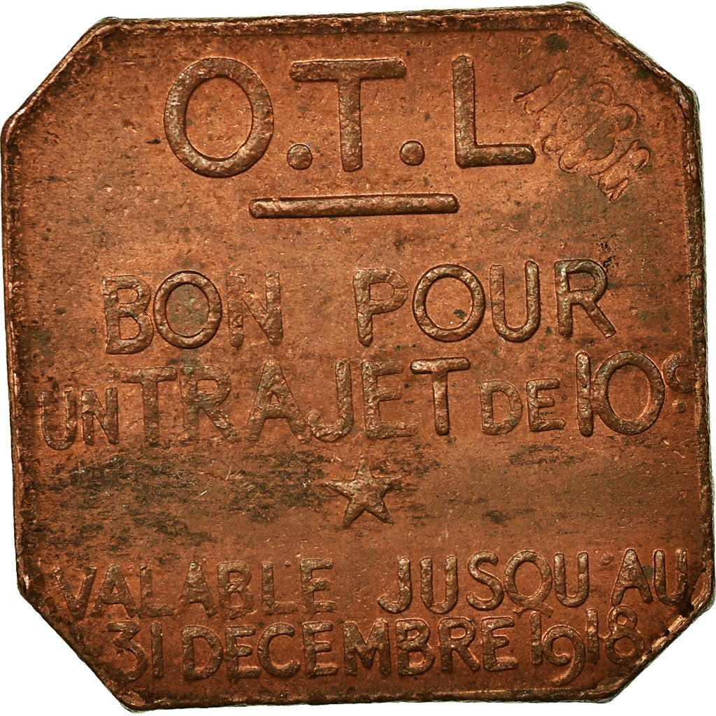 Coin, France, Omnibus Tramways de Lyon, Lyon, 10 Centimes, 1918, AU(55-58)