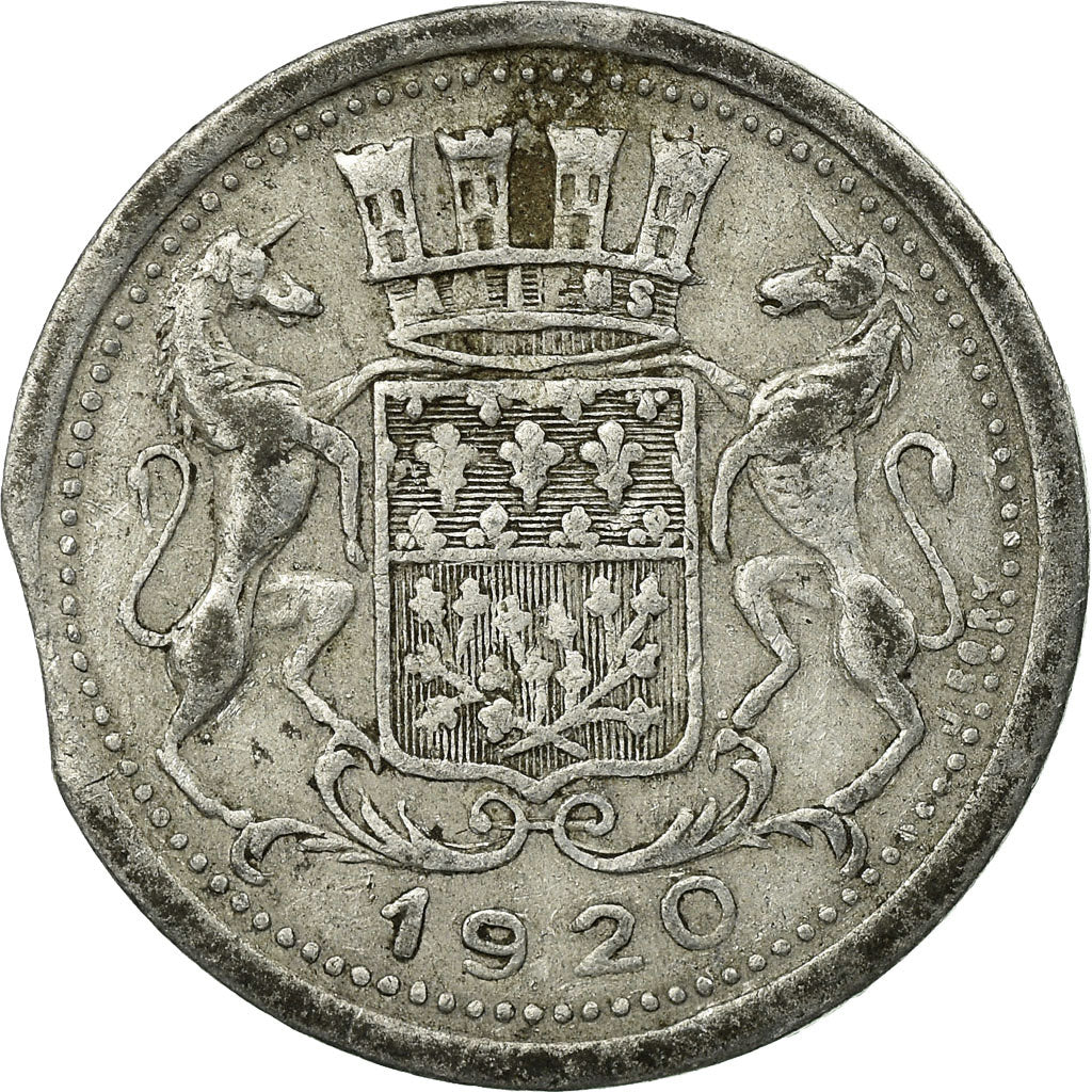 Moneta, Francja, Chambre de Commerce, Amiens, 10 Centimes, 1920, EF(40-45)
