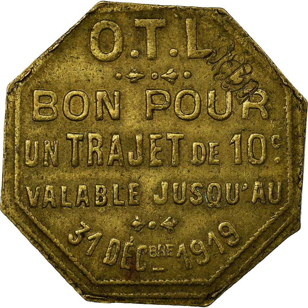 Coin, France, Omnibus Tramways de Lyon, Lyon, 10 Centimes, 1919, EF(40-45)