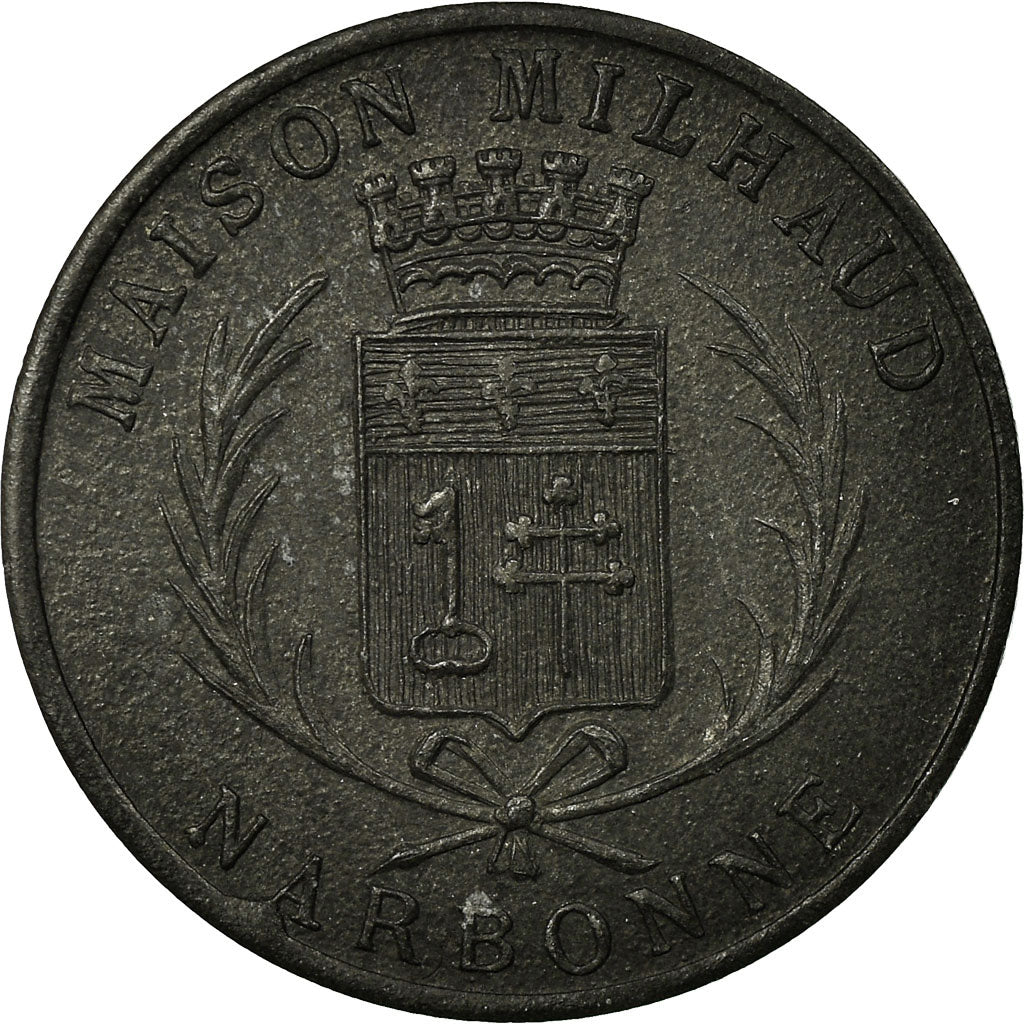 Moneta, Francia, Maison MILHAUD, Narbonne, 5 Centimes, 1917, BB+, Nickel plated
