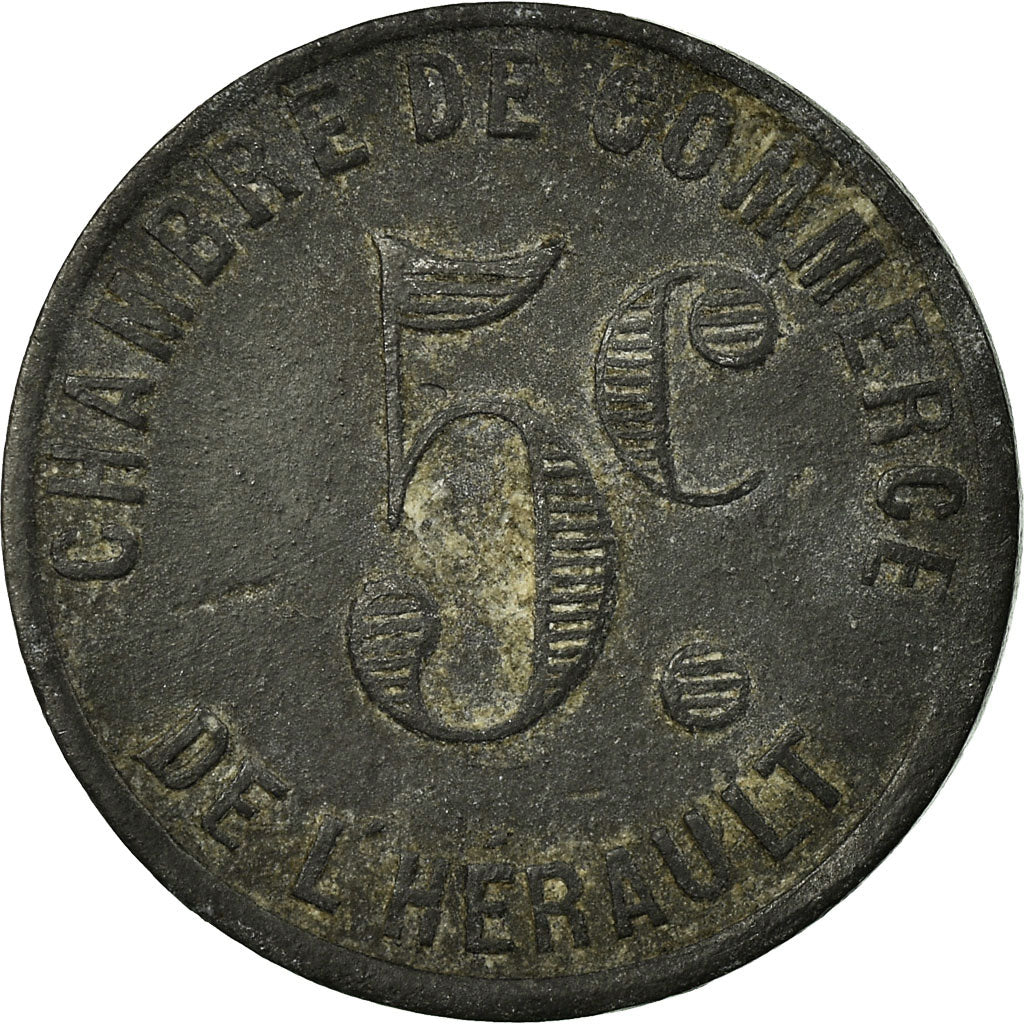 Monnaie, France, Chambre de Commerce de l'Hérault, 5 Centimes, TTB, Zinc