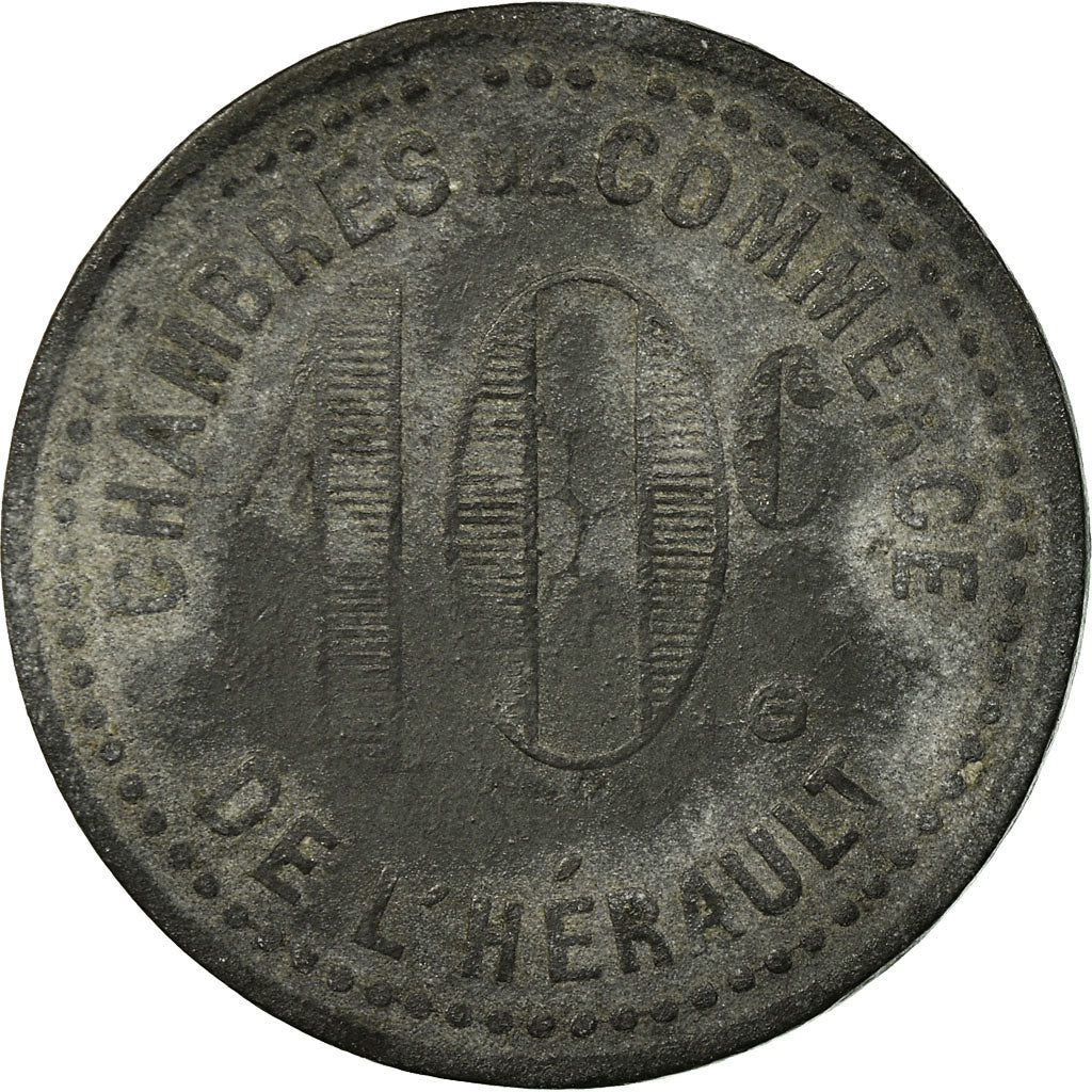 Coin, France, Chambres de Commerce de l'Hérault, 10 Centimes, EF(40-45), Zinc