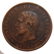 FRANCE, 10 Centimes, 1855, Strasbourg, EF(40-45), Bronze, Gadoury #248, 10.00