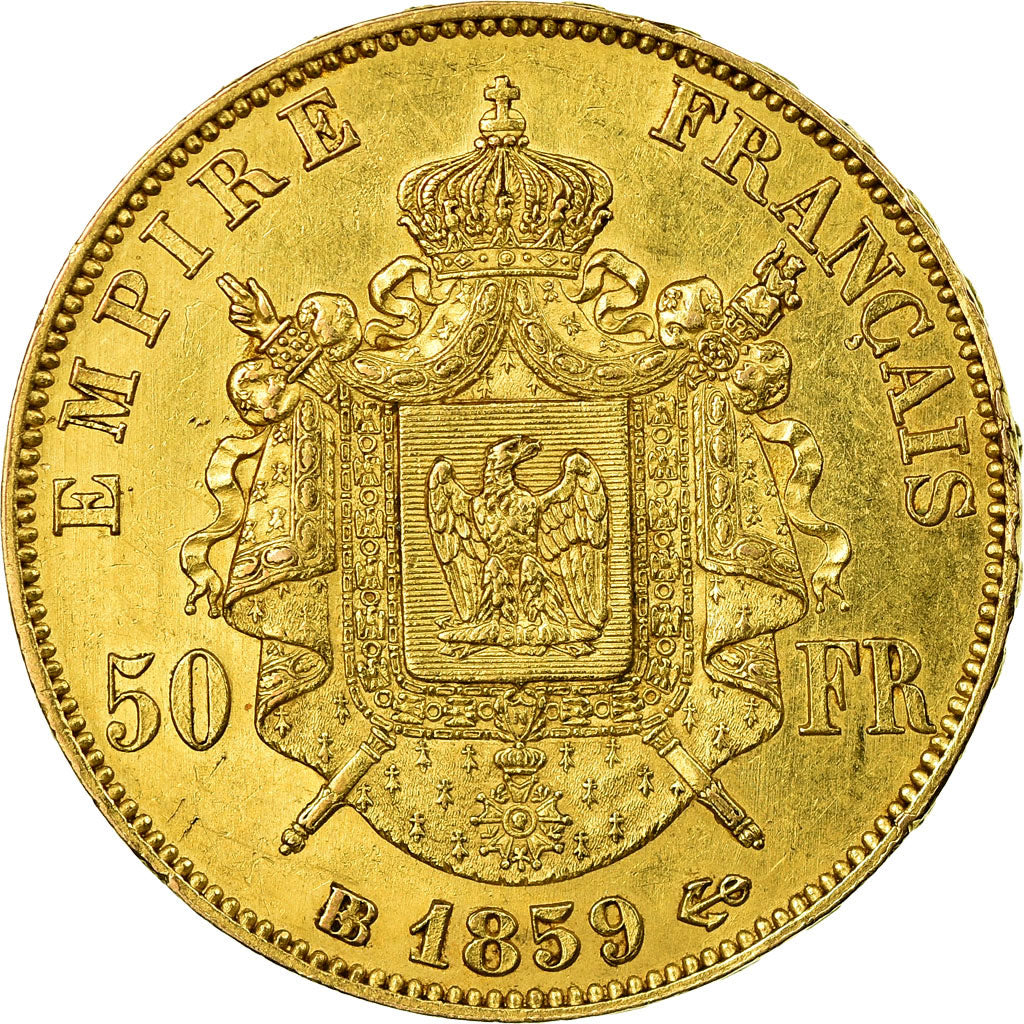 Munten, Frankrijk, Napoleon III, 50 Francs, 1859, Strasbourg, ZF+, Goud