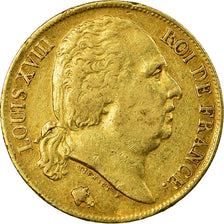 Moneta, Francja, Louis XVIII, 20 Francs, 1824, Lille, EF(40-45), Złoto