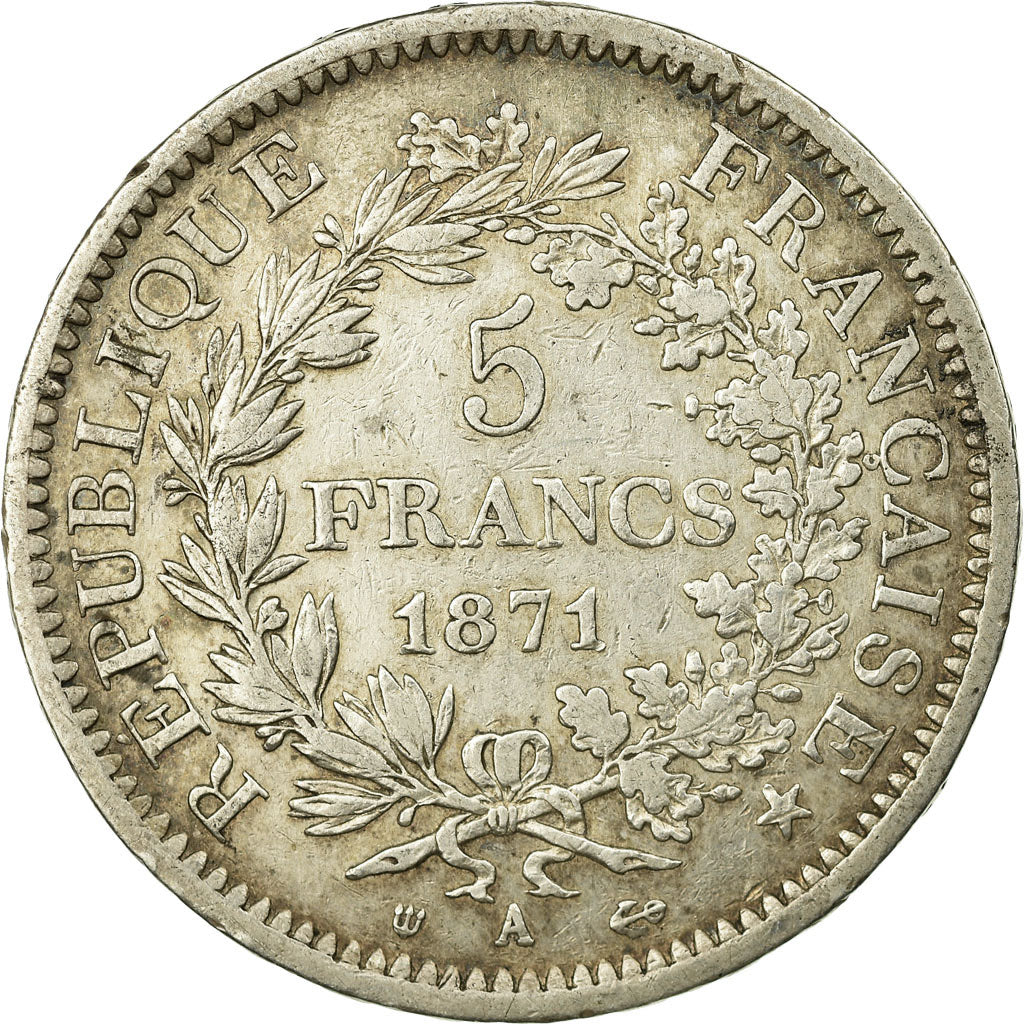 Coin, France, Hercule, 5 Francs, 1871, Paris, Camélinat, VF(30-35), Silver