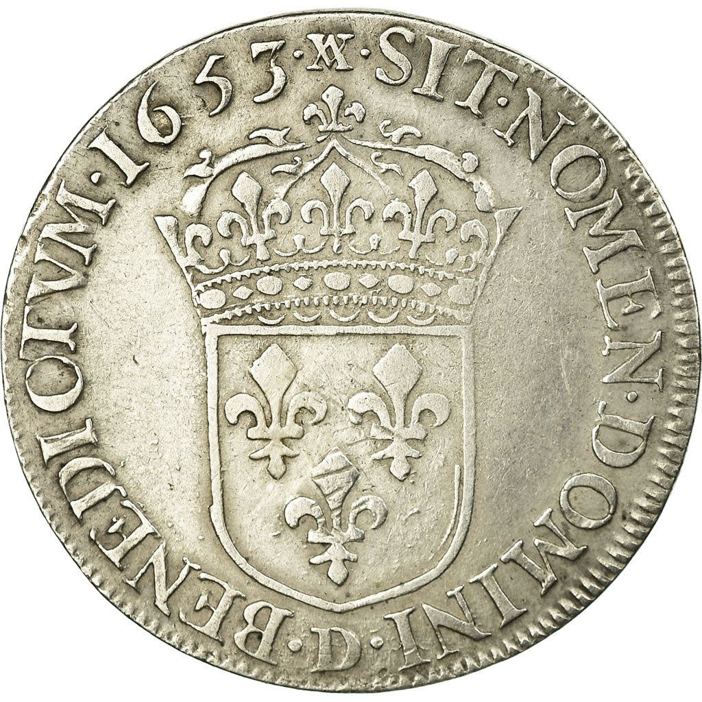 Munten, Frankrijk, Louis XIV, 1/2 Écu à la mèche longue, 1653, Lyon, FR+