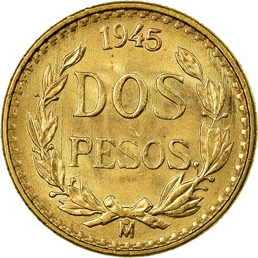 Coin, Mexico, 2 Pesos, 1945, Mexico City, MS(63), Gold, KM:461