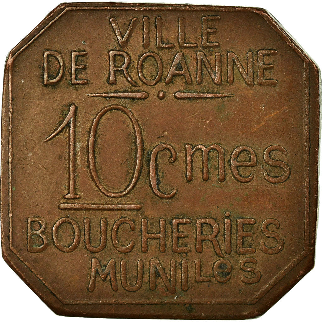 Monnaie, France, Boucheries Municipales, Roanne, 10 Centimes, TTB, Cuivre