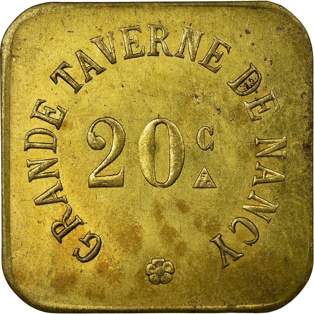 Coin, France, Grande Taverne, Nancy, 20 Centimes, AU(55-58), Brass, Elie:115.1