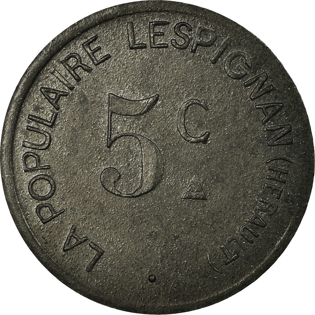 Moneta, Francia, La Populaire, Lespignan, 5 Centimes, BB+, Zinco, Elie:15.1