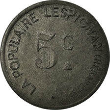 Moneta, Francia, La Populaire, Lespignan, 5 Centimes, BB+, Zinco, Elie:15.1