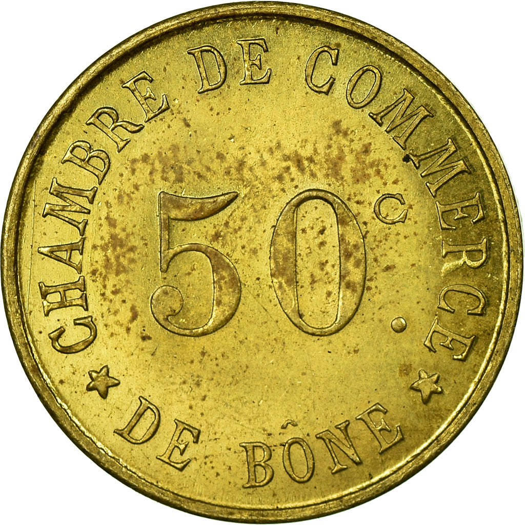 Coin, Algeria, Chambre de Commerce, Bône, 50 Centimes, AU(55-58), Brass