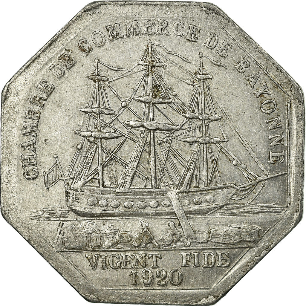 Coin, France, Chambre de Commerce, Bayonne, 50 Centimes, 1920, AU(50-53)