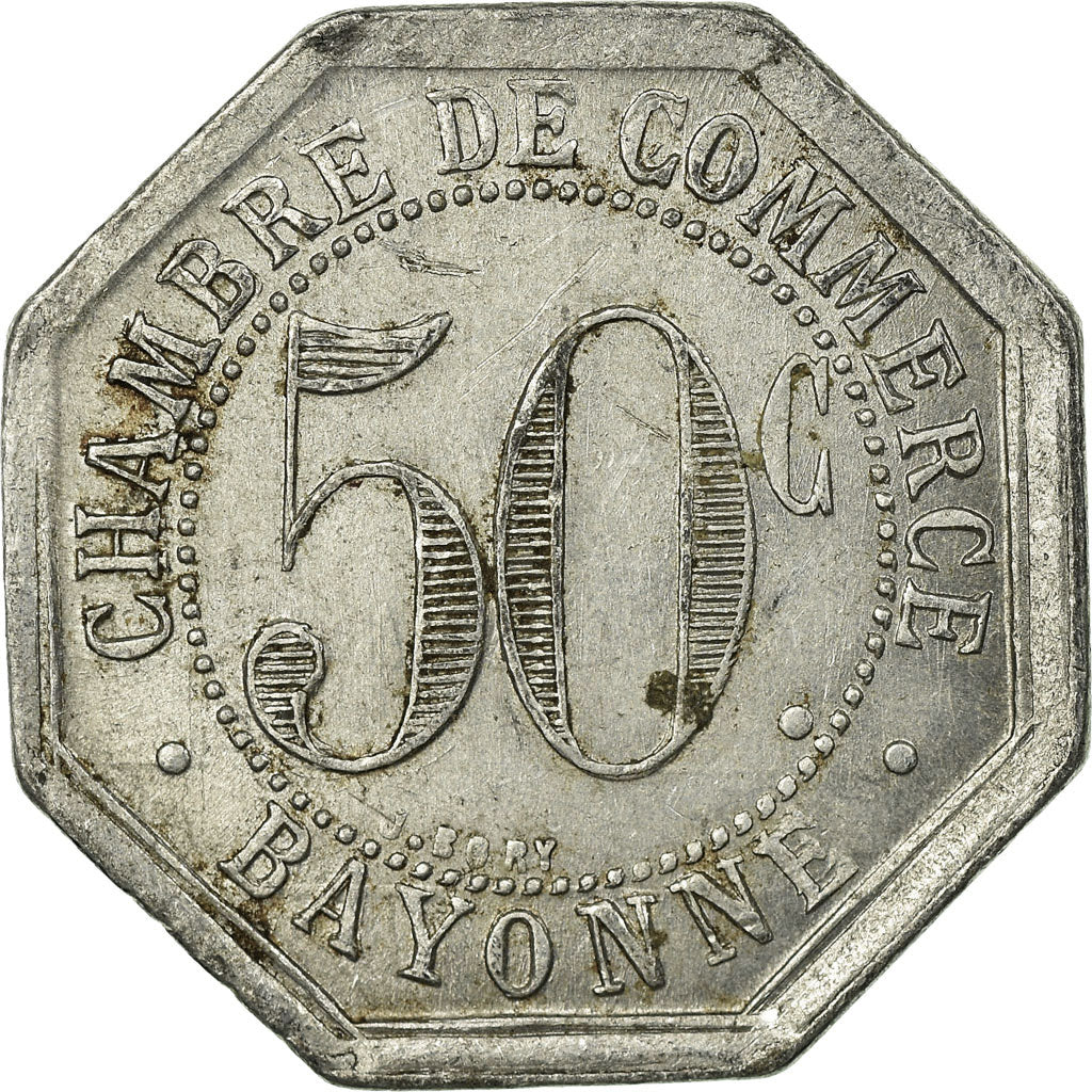 Coin, France, Chambre de Commerce, Bayonne, 50 Centimes, 1920, AU(50-53)