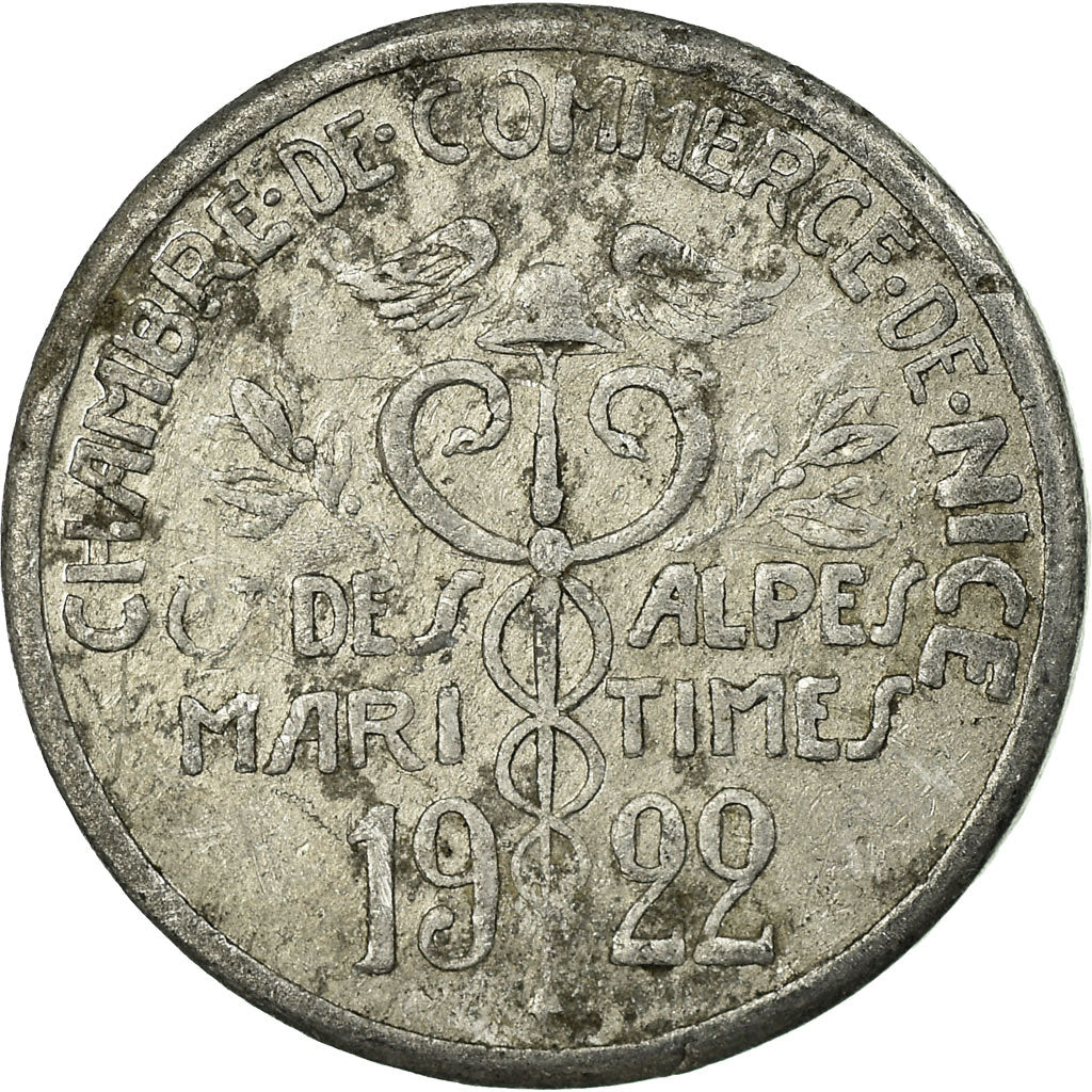 Moneta, Francja, Chambre de Commerce, Nice, 5 Centimes, 1922, EF(40-45)