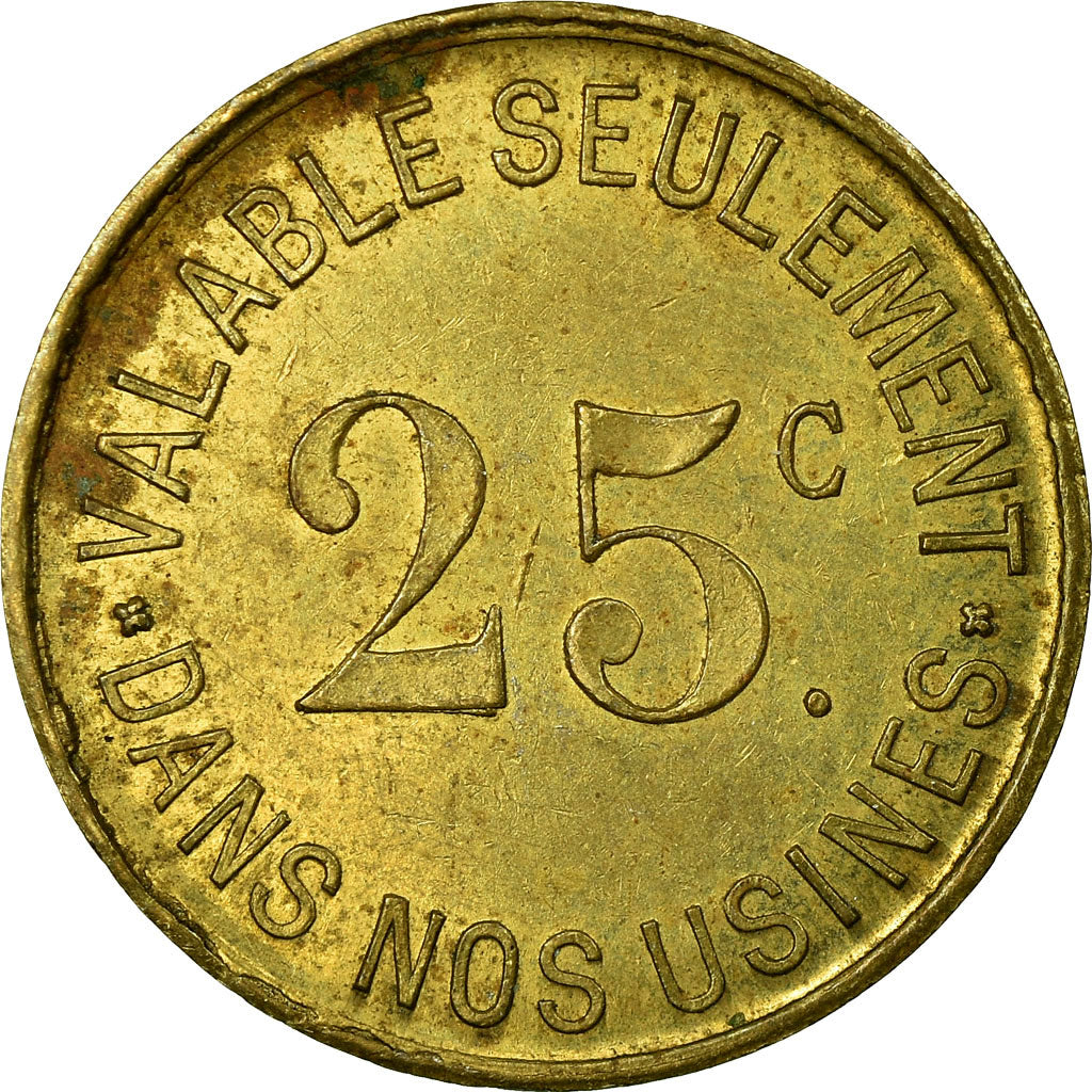 Coin, France, Renault, Boulogne-Billancourt, 25 Centimes, AU(50-53), Brass