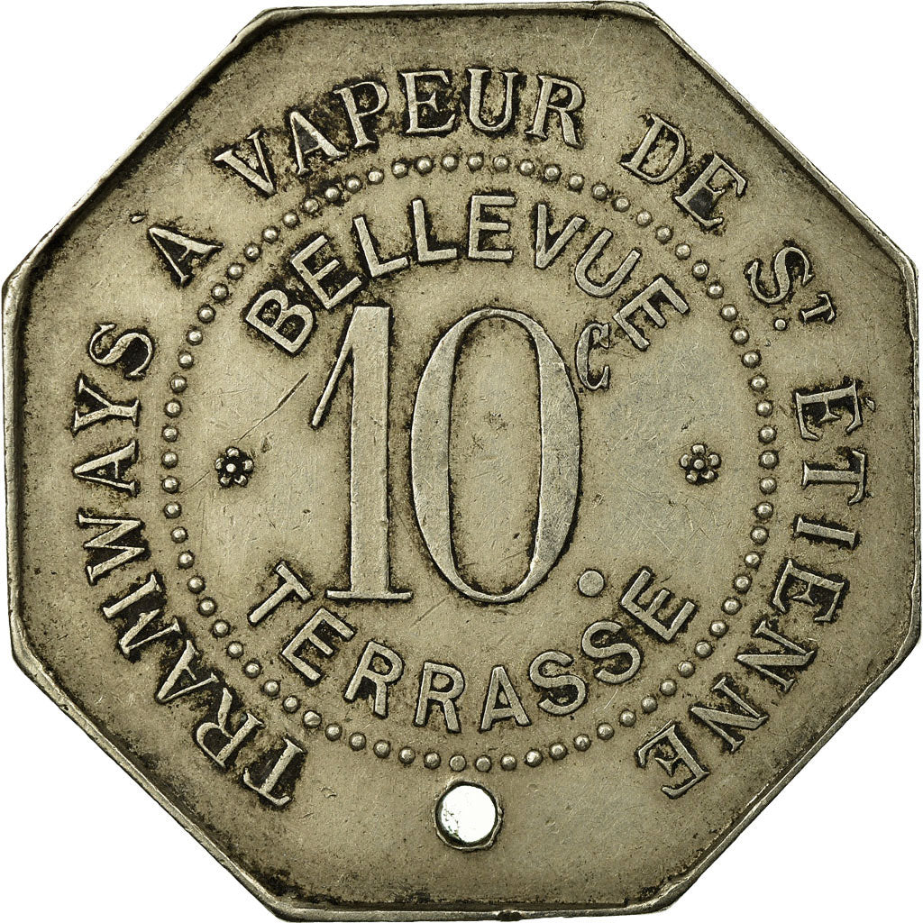 Moneta, Francia, Tramways à vapeur, Saint-Etienne, 10 Centimes, BB, Alpacca