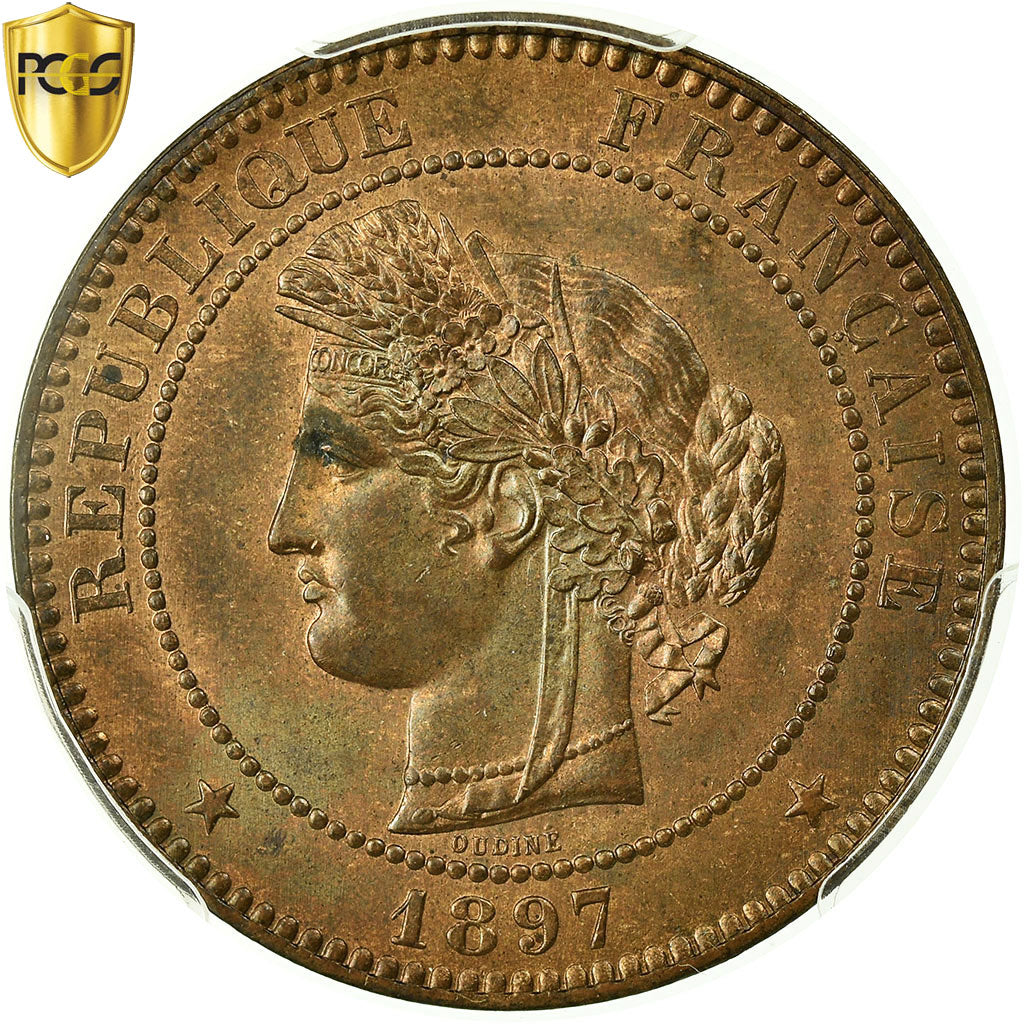 France, 10 Centimes, Cérès, 1897, Paris, Torche, Bronze, PCGS, SPL+
