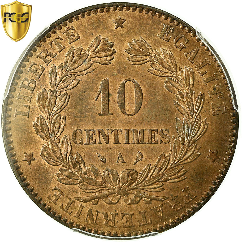 France, 10 Centimes, Cérès, 1897, Paris, Torche, Bronze, PCGS, SPL+