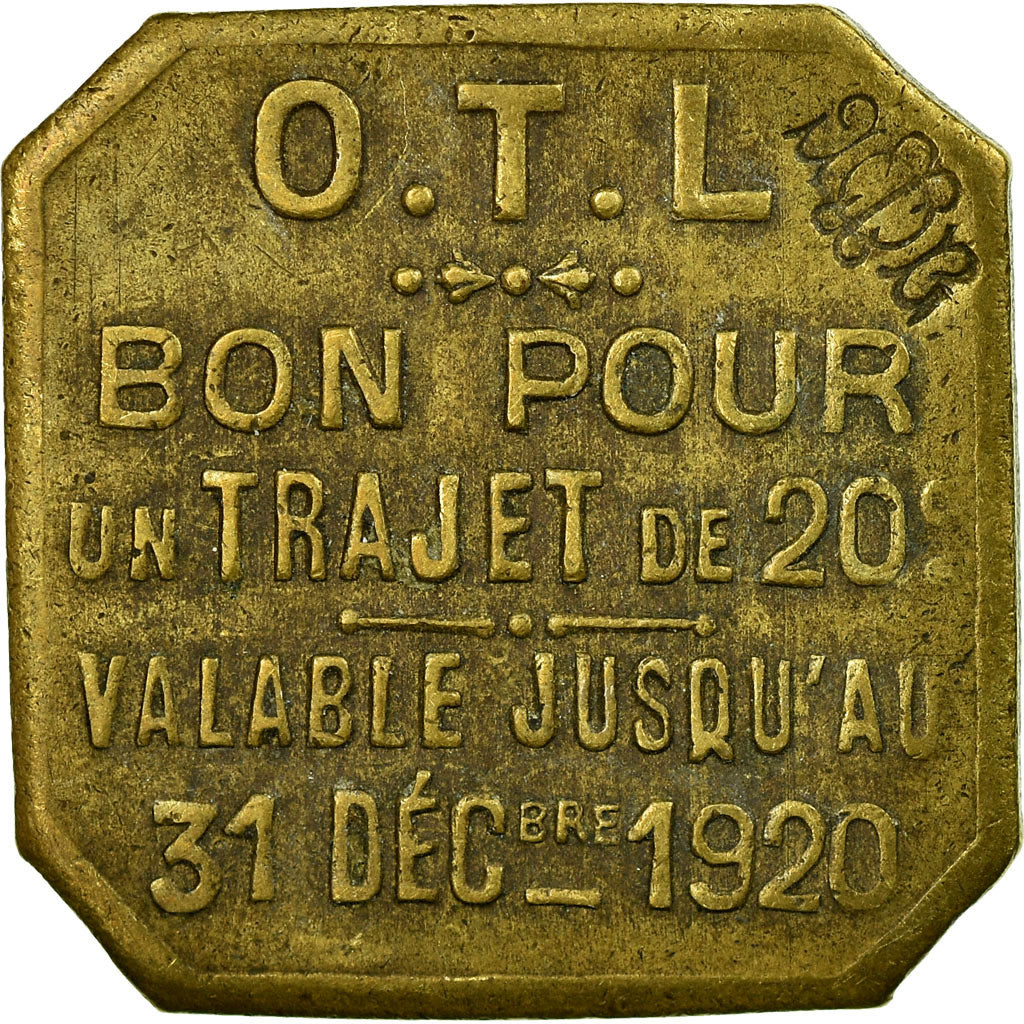 Coin, France, Omnibus Tramways de Lyon, Lyon, 20 Centimes, 1920, EF(40-45)