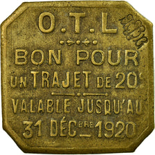 Coin, France, Omnibus Tramways de Lyon, Lyon, 20 Centimes, 1920, EF(40-45)