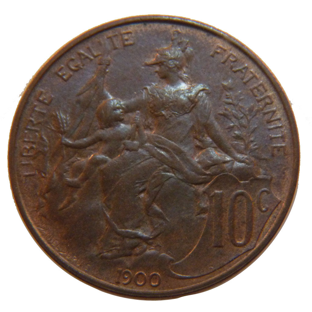 FRANCE, 10 Centimes, 1900, AU(55-58), Bronze, Gadoury #277, 10.00