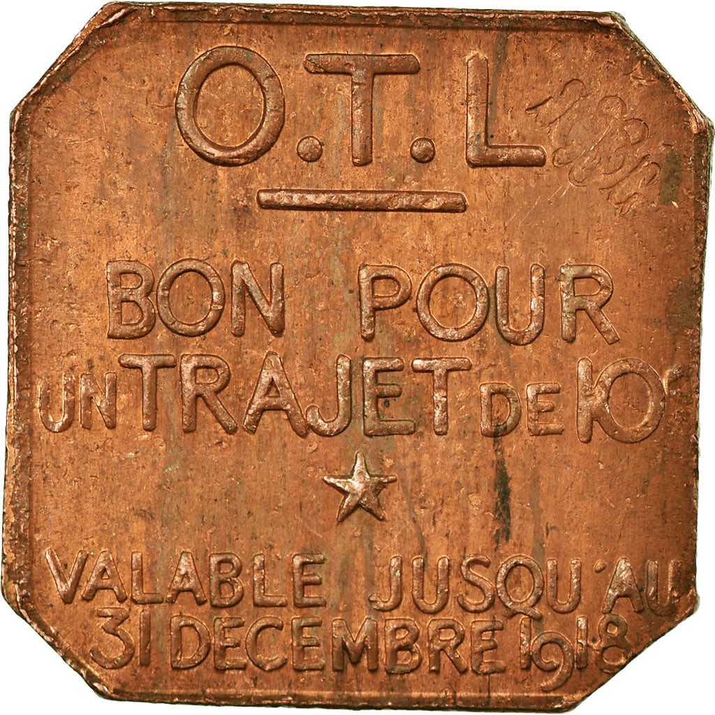 Münze, Frankreich, Omnibus Tramways de Lyon, Lyon, 10 Centimes, 1918, SS+
