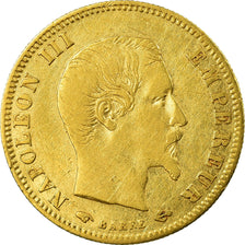 Moneda, Francia, Napoleon III, 5 Francs, 1857, Paris, BC+, Oro, KM:787.1