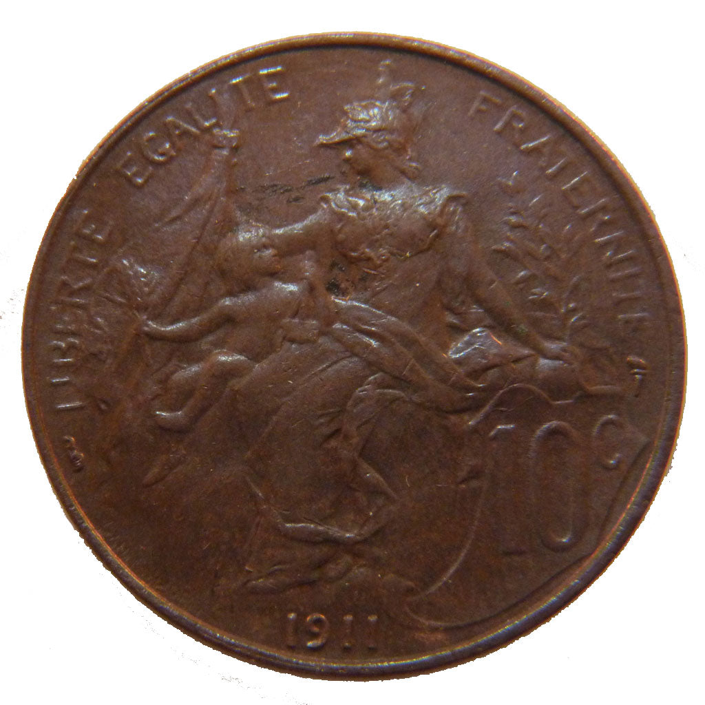 FRANCE, Dupuis, 10 Centimes, 1911, Paris, KM #843, AU(50-53), Bronze, 30,...