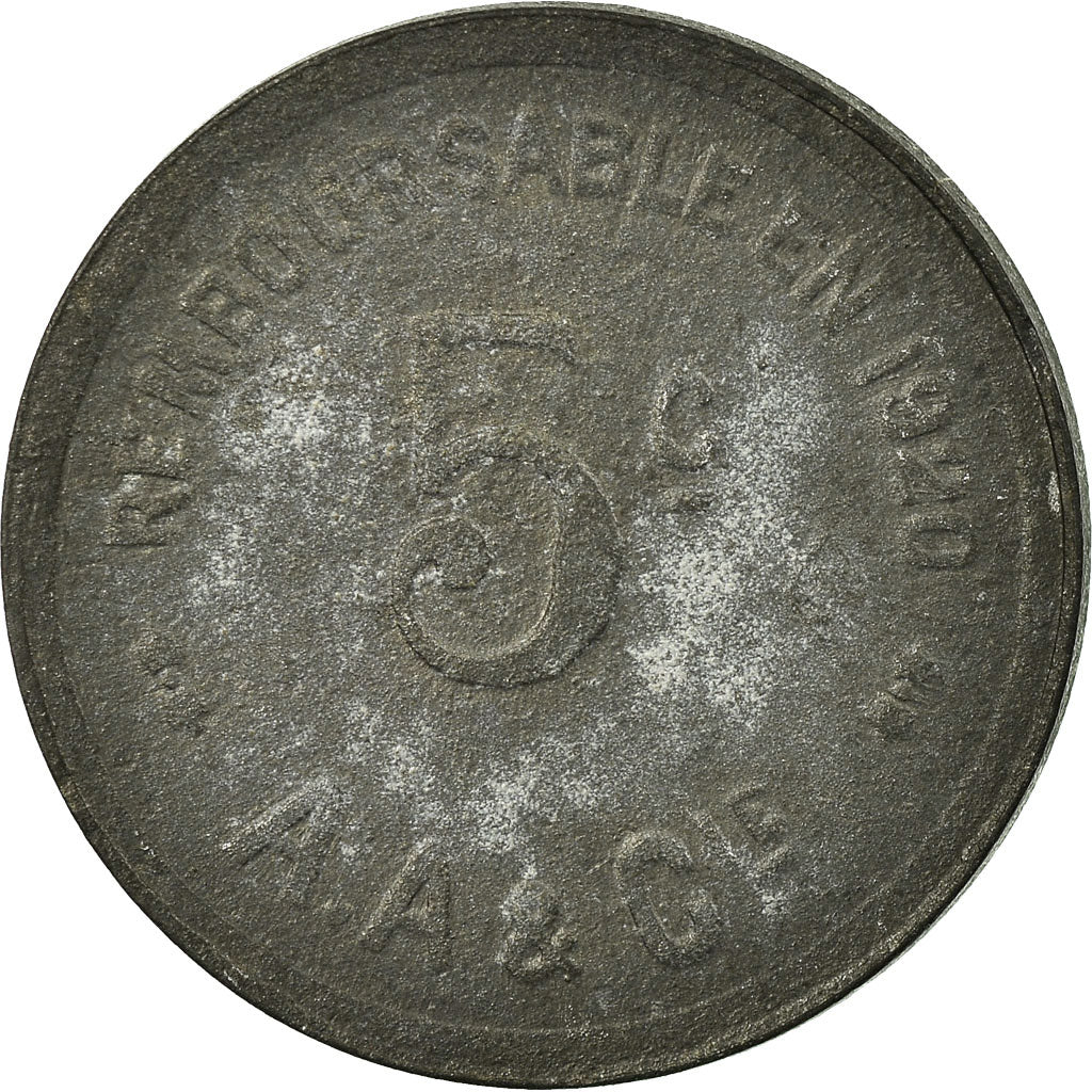 Munten, Frankrijk, Ville et Port de Cette, Sète, 5 Centimes, 1917, ZF, Zinc