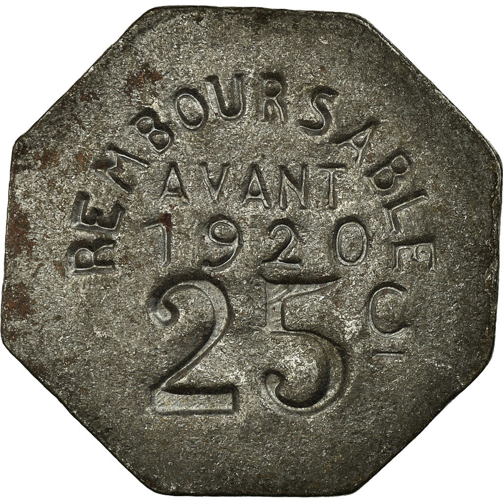 Münze, Frankreich, Union Fuméloise, Fumel, 25 Centimes, 1917, SS, Iron