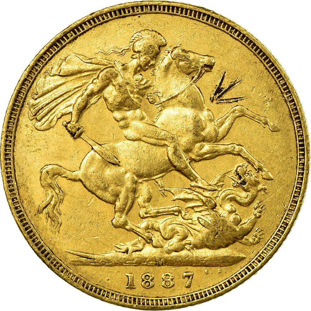 Moneta, Australia, Victoria, Sovereign, 1887, Melbourne, BB, Oro, KM:10