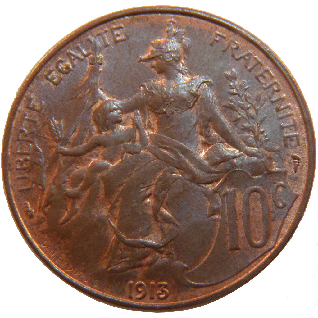 FRANCE, Dupuis, 10 Centimes, 1913, Paris, KM #843, MS(60-62), Bronze, 30,...