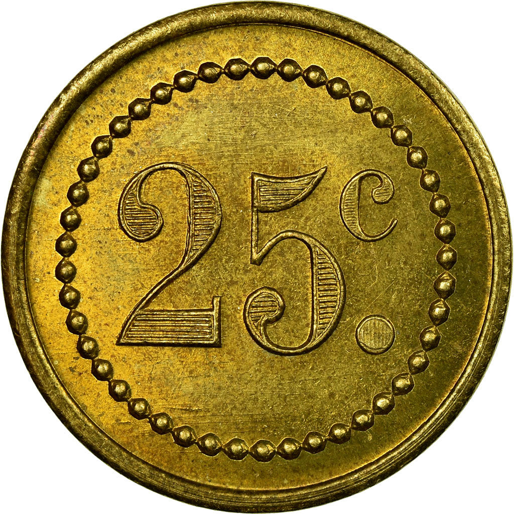 Coin, France, Pharmacie MOURGUES, Ganges, 25 Centimes, MS(60-62), Brass