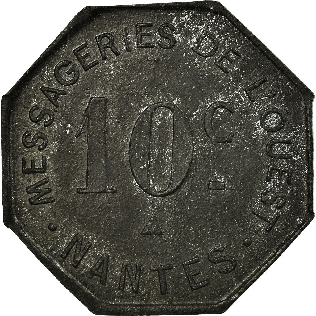 Munten, Frankrijk, Messageries de l'Ouest, Nantes, 10 Centimes, ZF+, Nickel