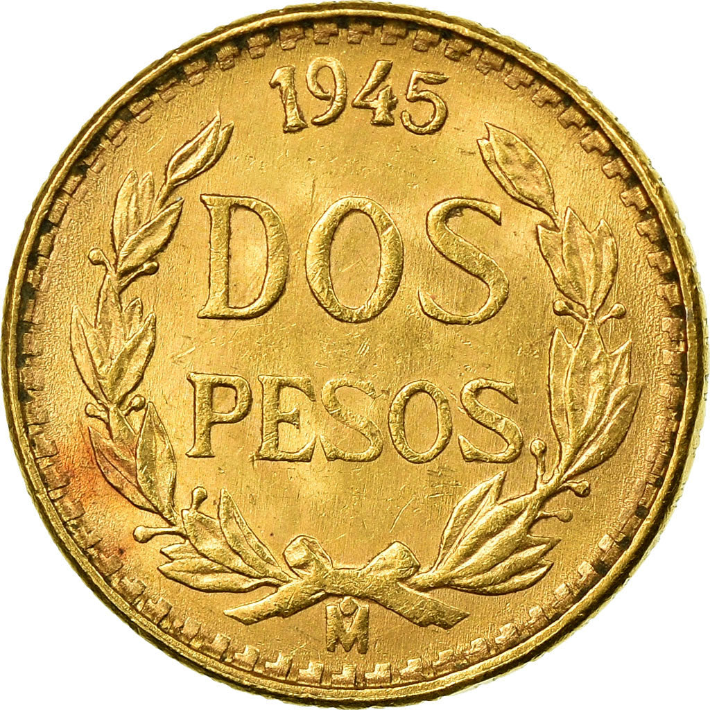 Coin, Mexico, 2 Pesos, 1945, Mexico City, MS(63), Gold, KM:461