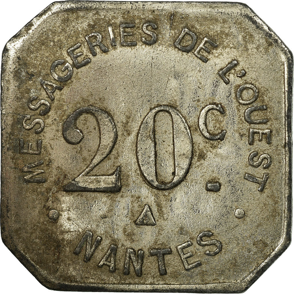 Coin, France, Messageries de l'Ouest, Nantes, 20 Centimes, EF(40-45), Nickel