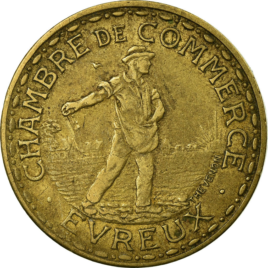 Coin, France, Chambre de Commerce, Evreux, 1 Franc, 1922, EF(40-45), Brass