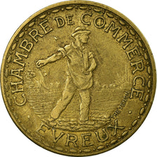 Coin, France, Chambre de Commerce, Evreux, 1 Franc, 1922, EF(40-45), Brass