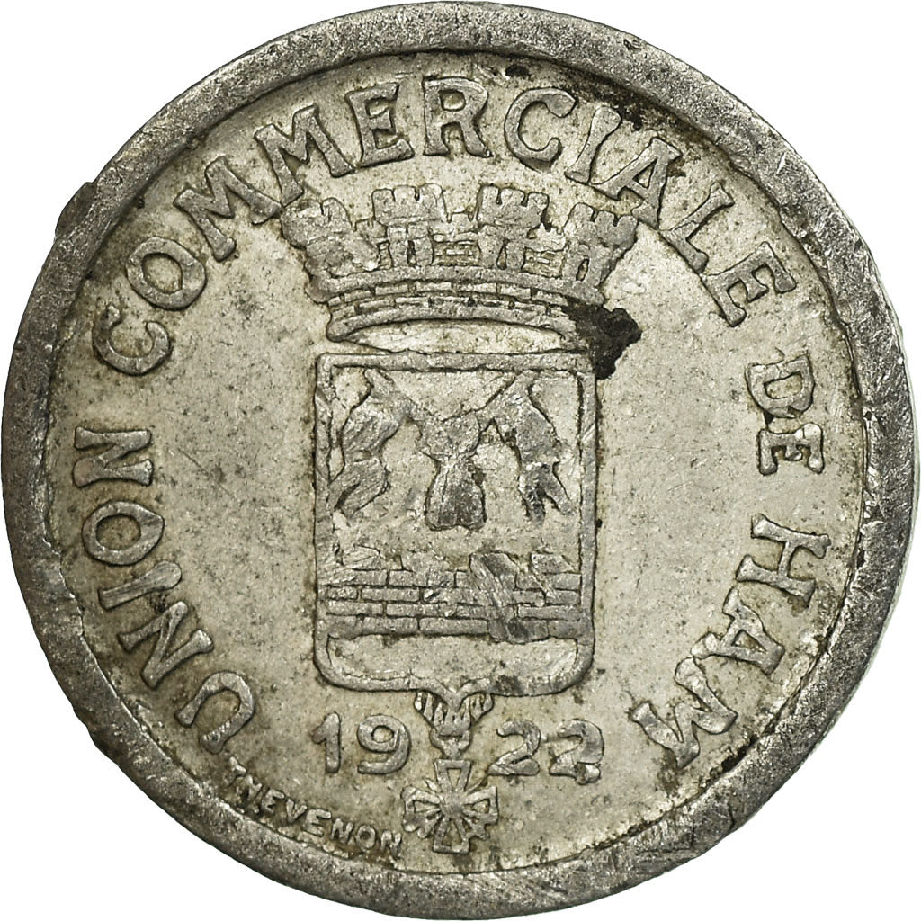 Moneta, Francia, Union Commerciale, Ham, 5 Centimes, 1922, BB, Alluminio