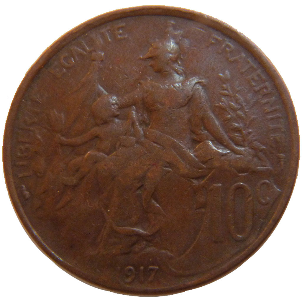 FRANCE, Dupuis, 10 Centimes, 1917, Paris, KM #843, EF(40-45), Bronze, 30,...