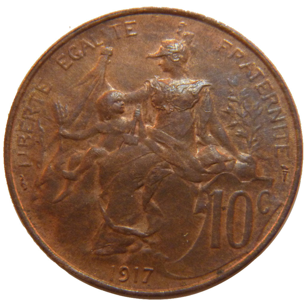 FRANCE, Dupuis, 10 Centimes, 1917, Paris, KM #843, AU(55-58), Bronze, 30,...