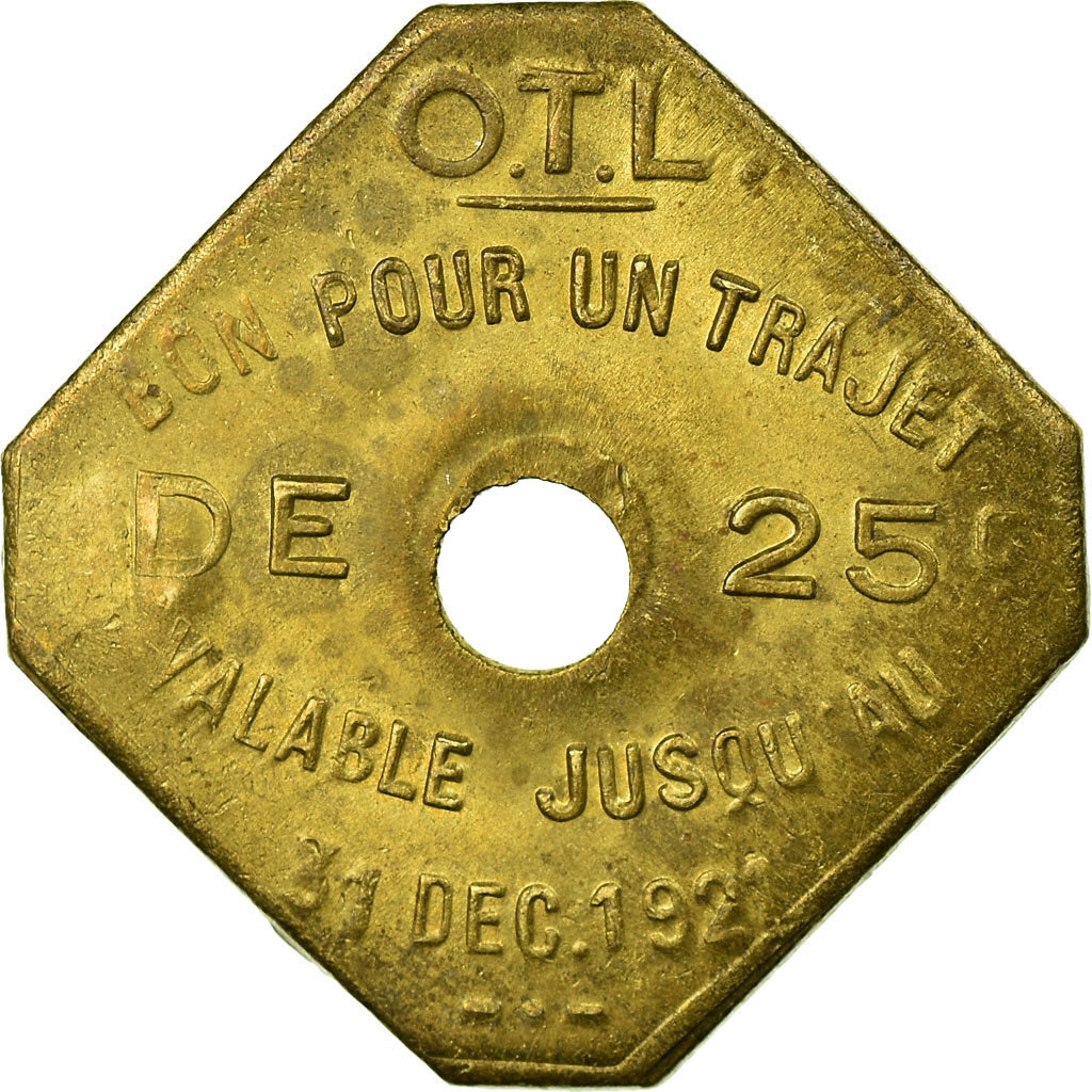 Coin, France, Omnibus Tramways de Lyon, Lyon, 25 Centimes, 1921, AU(55-58)
