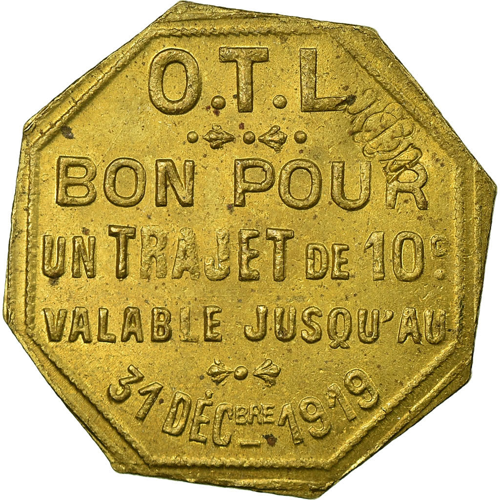 Coin, France, Omnibus Tramways de Lyon, Lyon, 10 Centimes, 1919, AU(55-58)