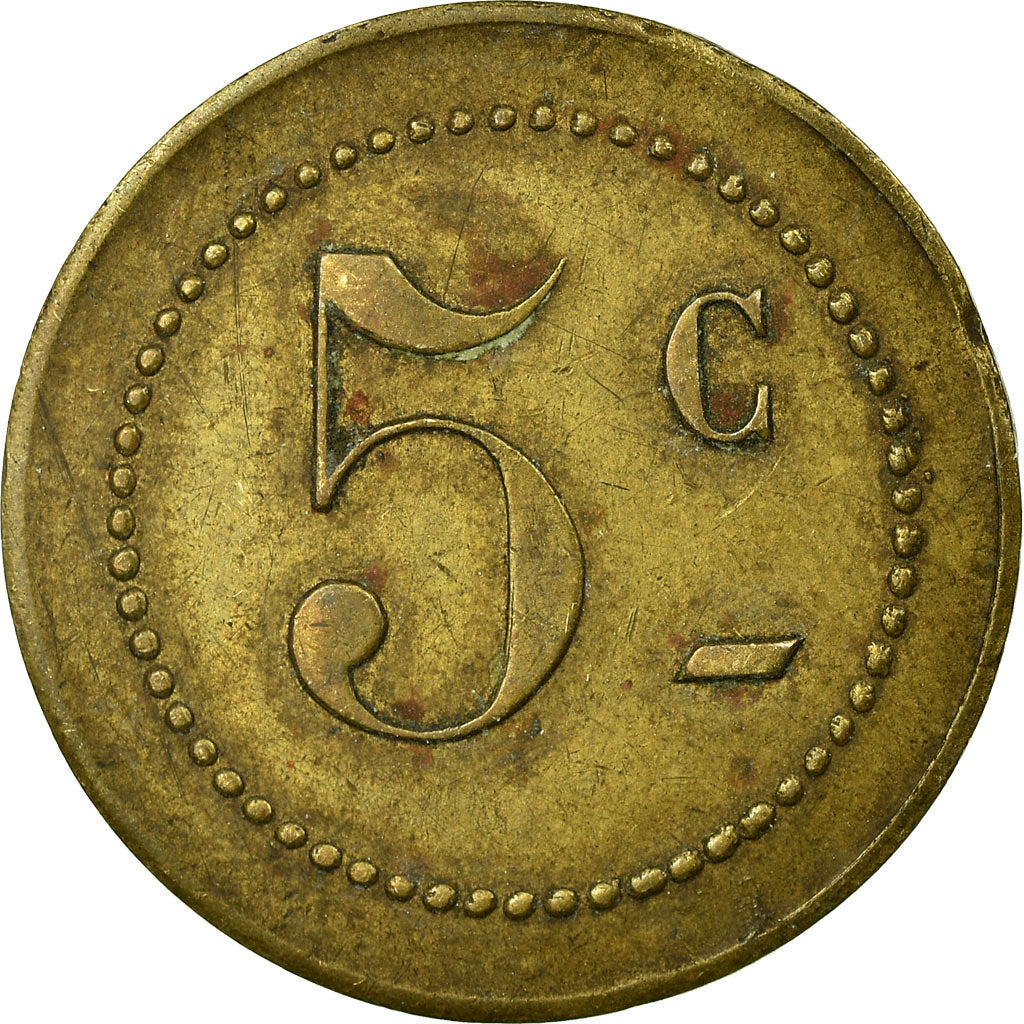 Coin, France, Syndicat des Limonadiers, Béziers, 5 Centimes, EF(40-45), Brass